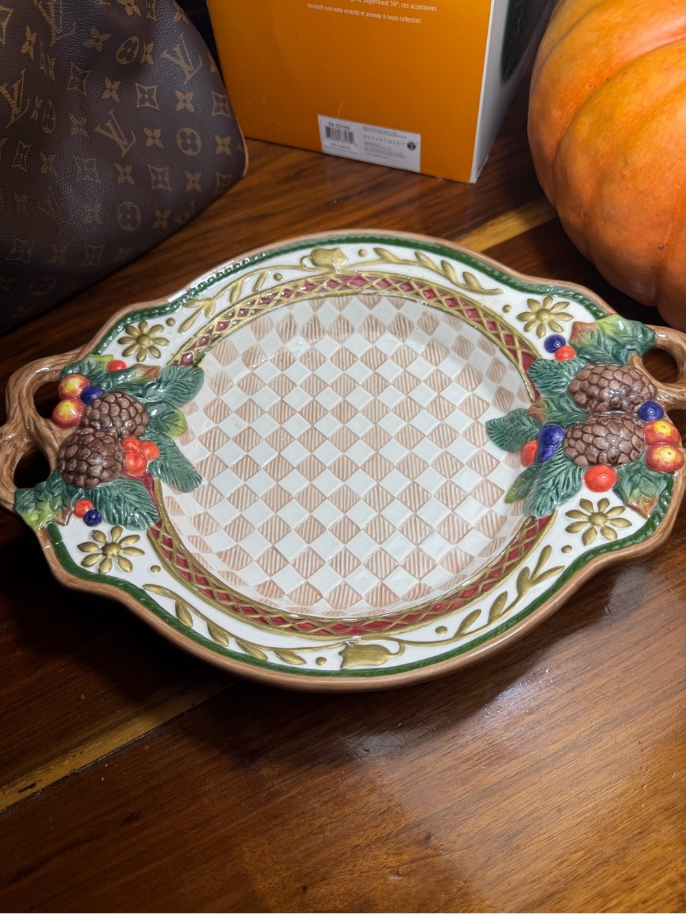 Fitz and Floyd Decorative Serving Platter in Cream, Green, Red, Brown